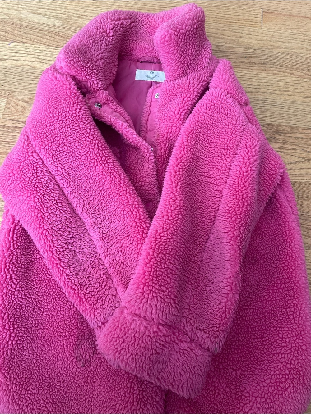 H&M Kids Plush Teddy Coat in Hot Pink